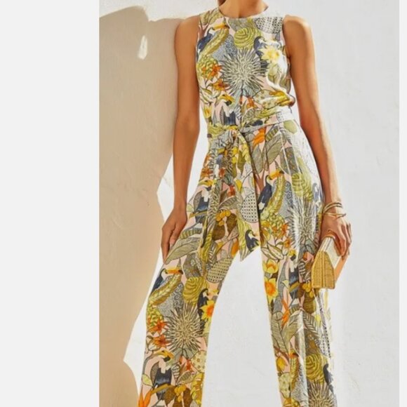 J. McLaughlin Pants - NWOT J. McLaughlin Rebekka Tropical Floral & Toucan Wide Leg Belted Jumpsuit XS